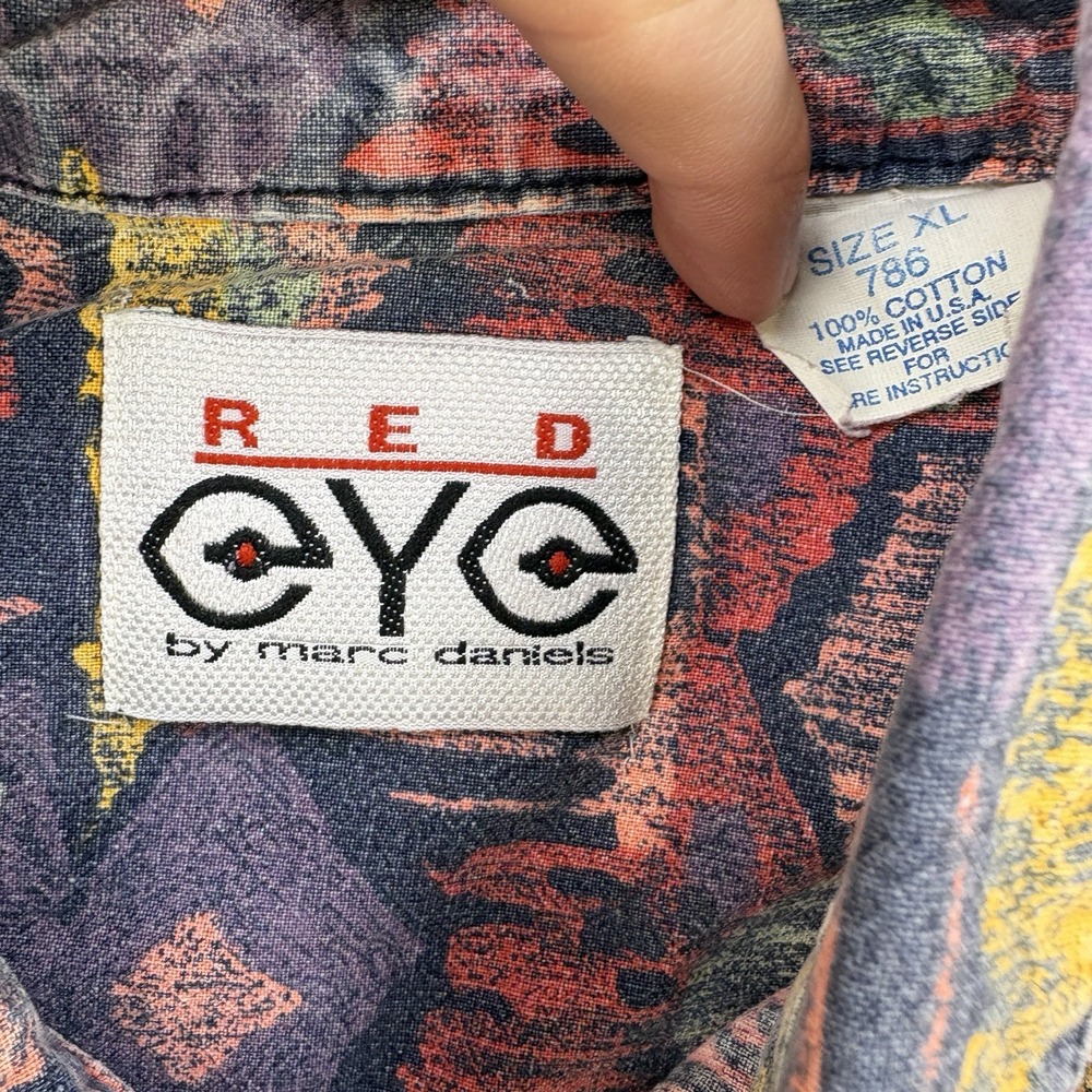 Vintage Marc Daniels Shirt Mens XL Blue Multicolor Red Eye Made In USA Abstract - Picture 4 of 8